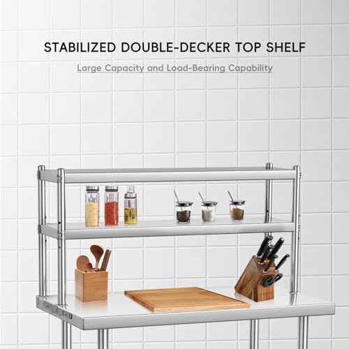 Stainless Steel Table with Overshelves, 36" X 24" Commercial Work Table with 36" X 12" Shelf, Metal Kitchen Prep Table & Shelving Combo