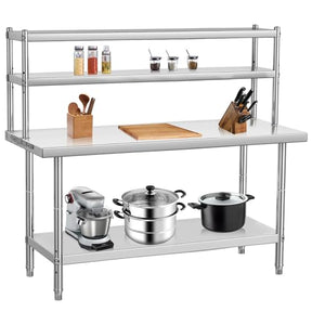 Stainless Steel Table with Overshelves, 36" X 24" Commercial Work Table with 36" X 12" Shelf, Metal Kitchen Prep Table & Shelving Combo