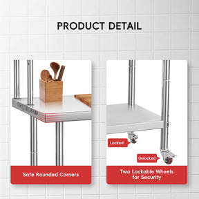 Stainless Steel Table with Overshelves, 36" X 24" Commercial Work Table with 36" X 12" Shelf, Metal Kitchen Prep Table & Shelving Combo