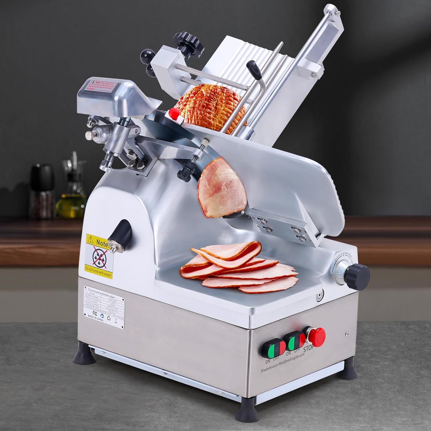 Automatic Meat Slicer, 550W Deli Slicer with 12" Carbon Steel Blade, Meat Slicer Machine with Adjustable Thickness From 0～14 mm Suitable for Commercial/Home Use