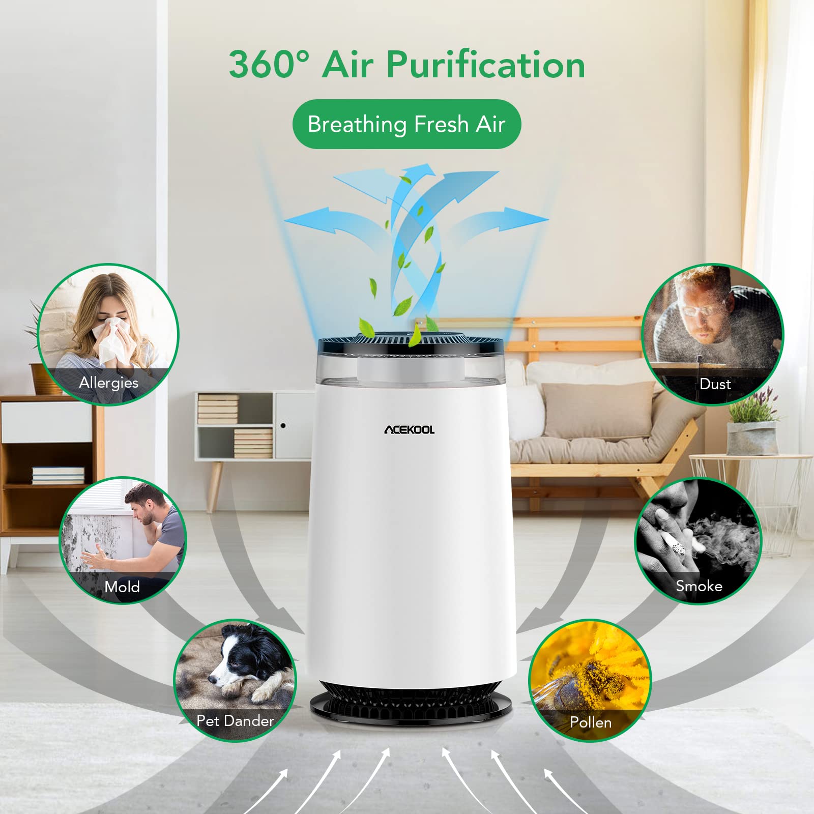 ACEKOOL Air Purifier AD4 with Night Light for Home Large Room