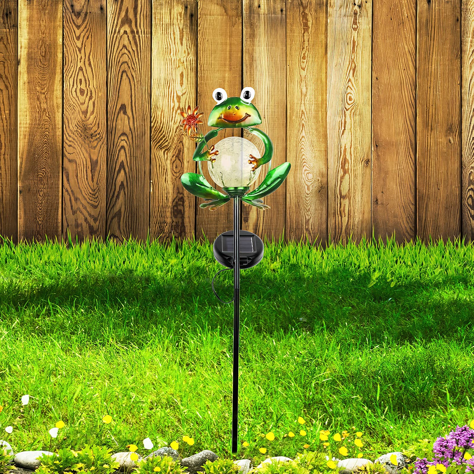 LITAKE Metal Frog Garden Decor Solar Lights Outdoor Lights